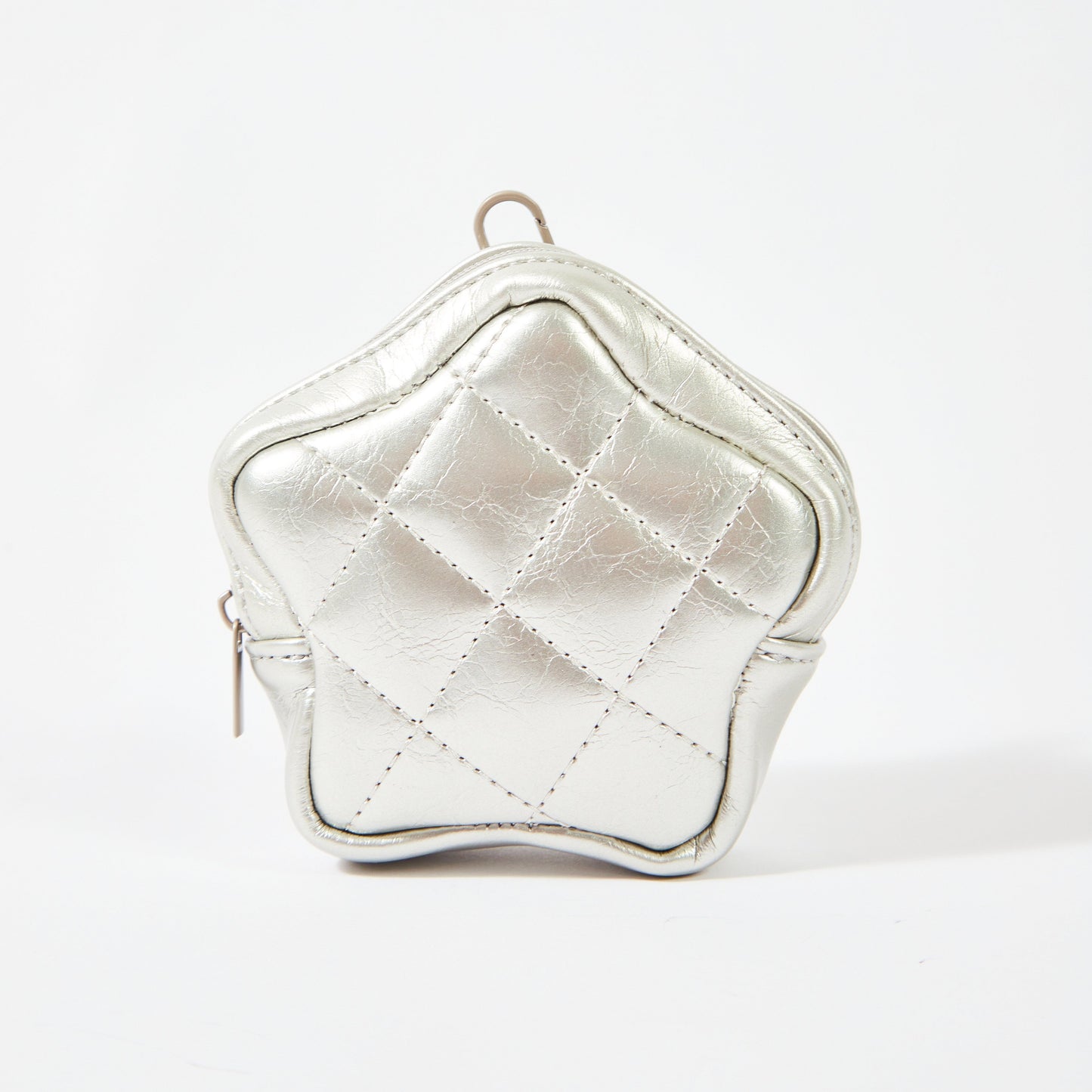 PlushLuxe Leather Mini Star Pouch in Stardust Silver