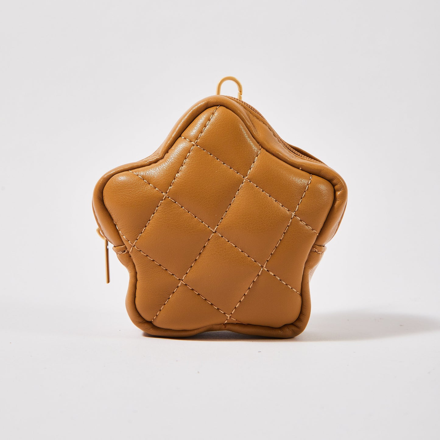 PlushLuxe Leather Mini Star Pouch in Golden Caramel