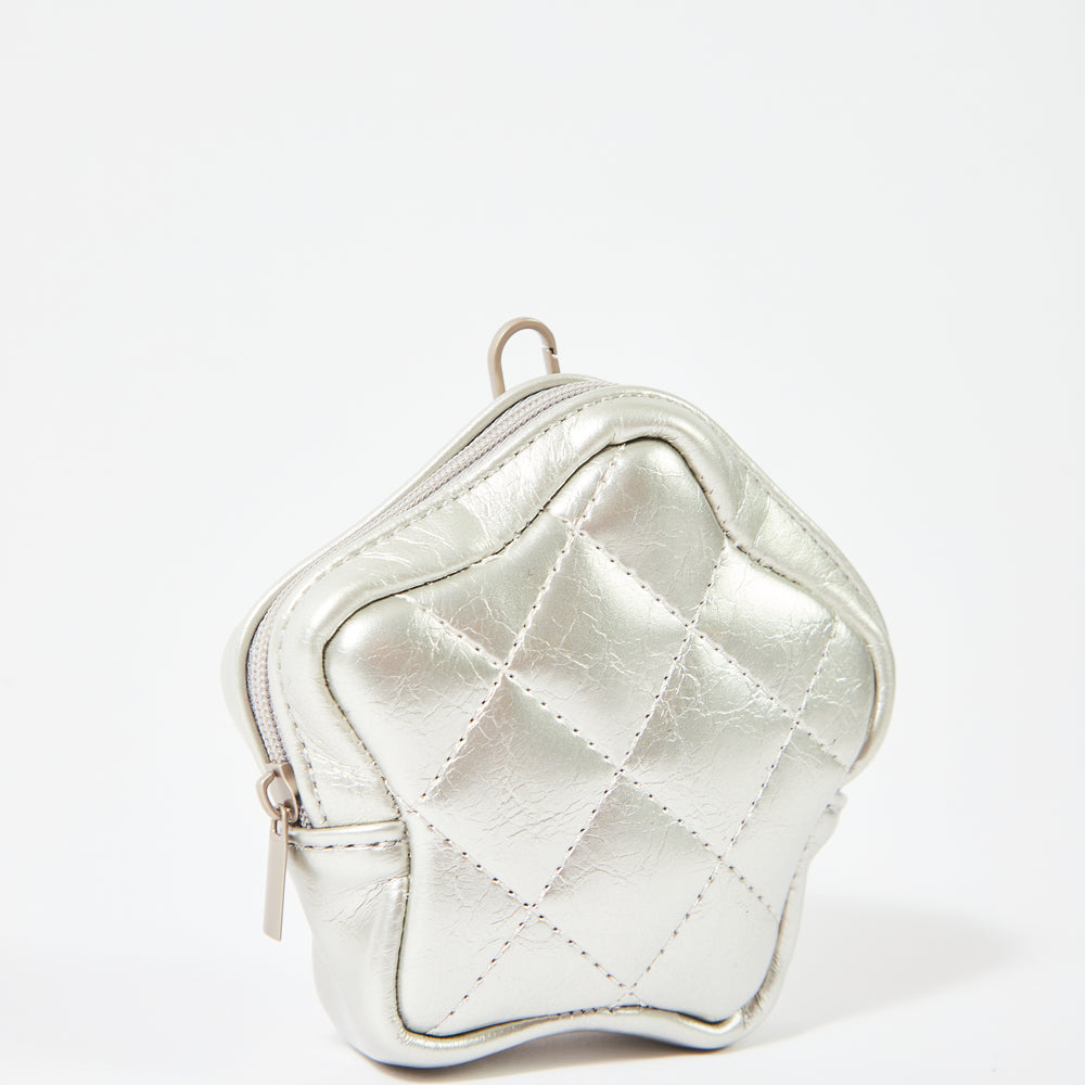 PlushLuxe Leather Mini Star Pouch in Stardust Silver