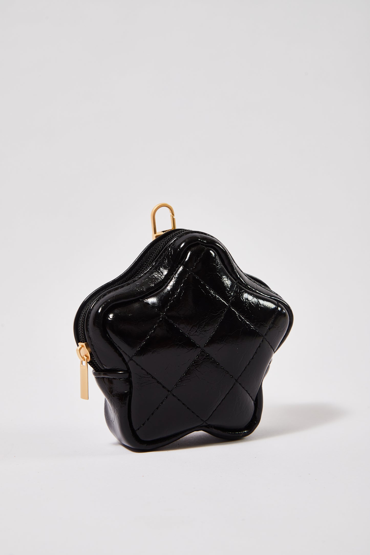 PlushLuxe Leather Mini Star Pouch in Black