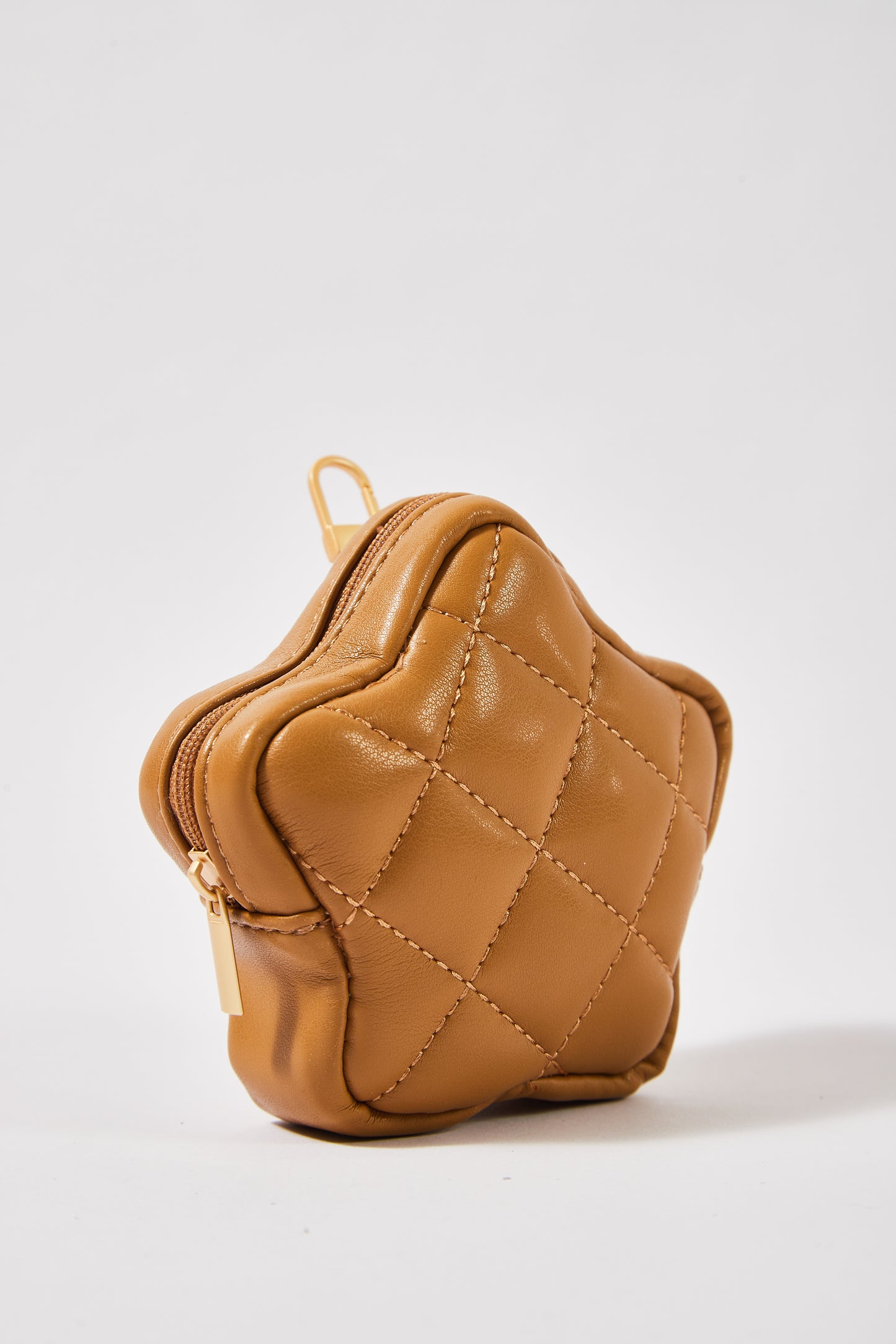 PlushLuxe Leather Mini Star Pouch in Golden Caramel