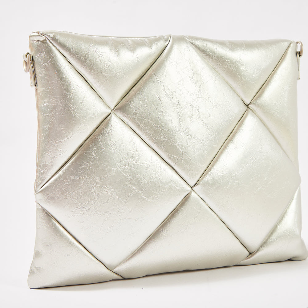 PlushLuxe Leather Laptop Sleeve in Stardust Silver