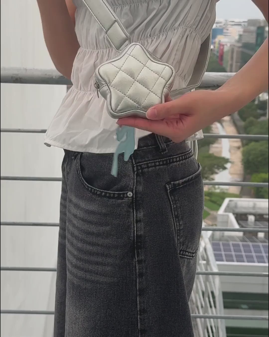 PlushLuxe Leather Mini Star Pouch in Stardust Silver